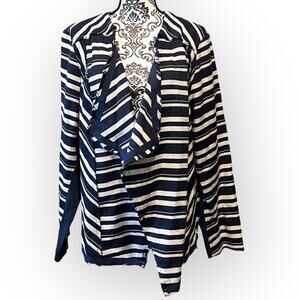 Lane Bryant Striped Frayed Edge Waterfall Jacket sz 22 Navy and Cream